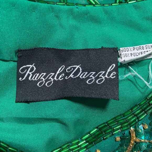 Vintage Razzle Dazzle Green Silk Metallic Beaded Open Front Evening Jacket - Picture 7 of 9